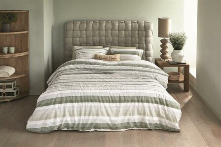 Rivi&egrave;ra Maison Dekbedovertrek Sturdy Stripe Grey Green 29925