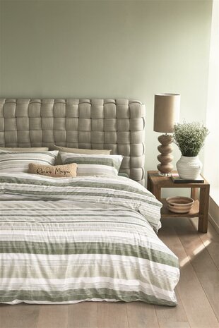 Rivièra Maison Dekbedovertrek Sturdy Stripe Grey Green 29925