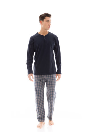 Ulisse Heren Pyjama Grey Plaid Yacht Blue W-M671 | 29364