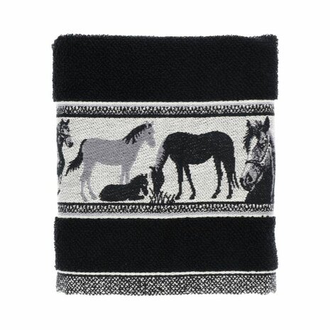 Bunzlau Castle Keukendoek Horses Black  6147 | 27417