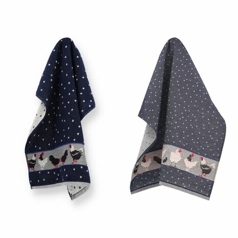 Bunzlau Castle Keukendoek Chickens Dark Blue 6130 | 30998